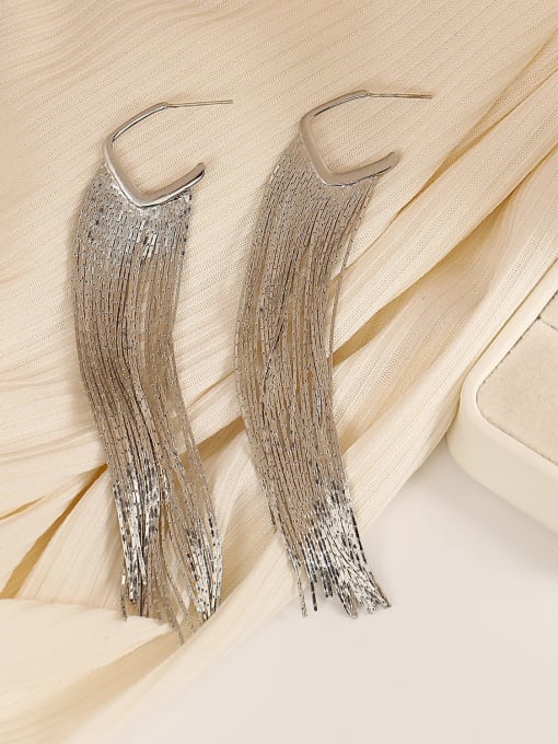 White K [925 Silver Needle] Brass Tassel Trend Threader Earring